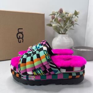 UGG Maxi Checks Platform Slide Sandals Multicolor 1130842 Women's US 5 NWB